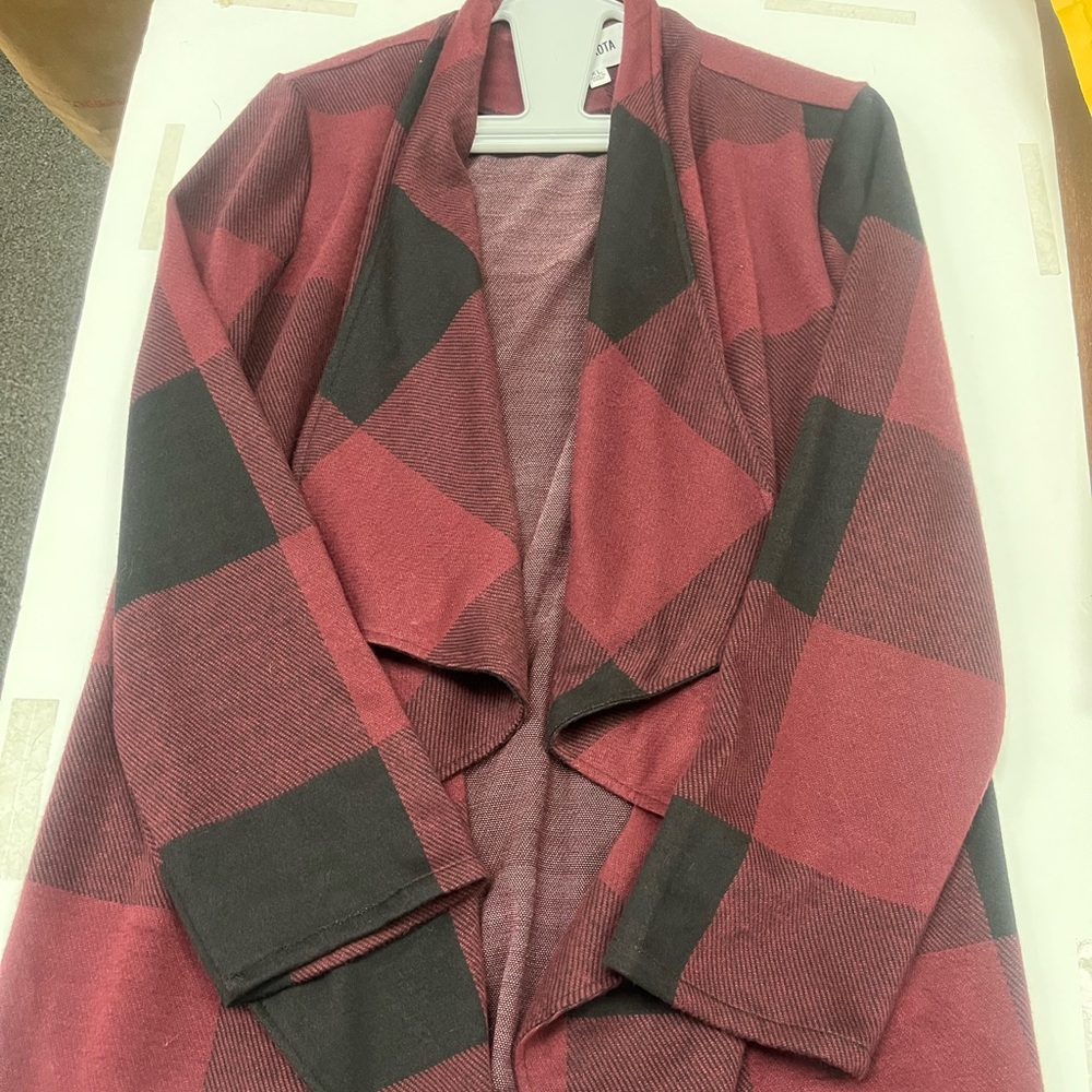 BB Dakota Burgundy and Black Plaid Cardigan